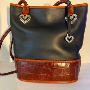 BRIGHTON “Caroline” Leather Shoulder Bag w/ Dbl Braided Straps & Silver Charm